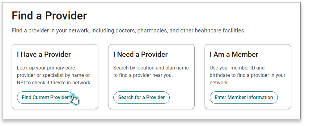 Find a Provider options
